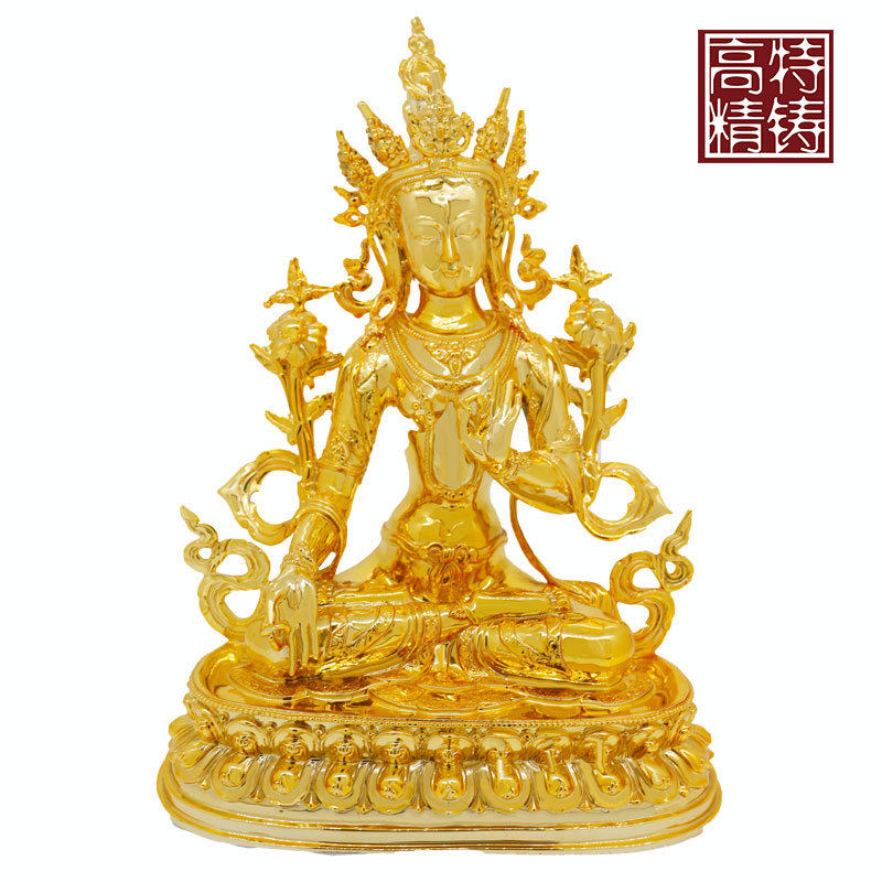 佛像纯红铜喷镀金圣救度佛母像神像摆件贵金属摆件佛