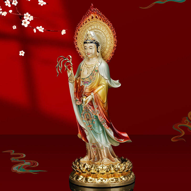 台湾彩铜四方三圣大势至南海观世音菩萨释迦牟尼佛像供奉家用庙用