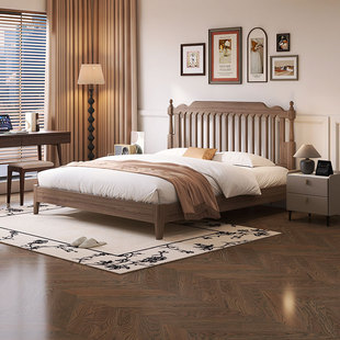 慕思旗舰店全实木床金檀木复古风床主卧大床卧室中古风床双人床