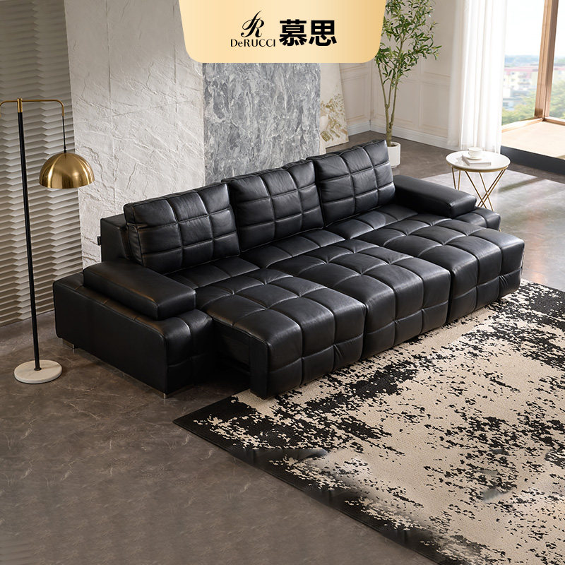 慕思集团旗下艾慕沙发电动功能真皮沙发床客厅简约可伸缩劳伦斯