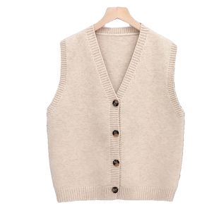 女士马甲春秋款外穿时尚针织2025新开衫V领宽松纯色毛线背心马夹
