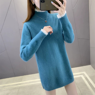 中长款毛衣女仿貂毛针织打底衫