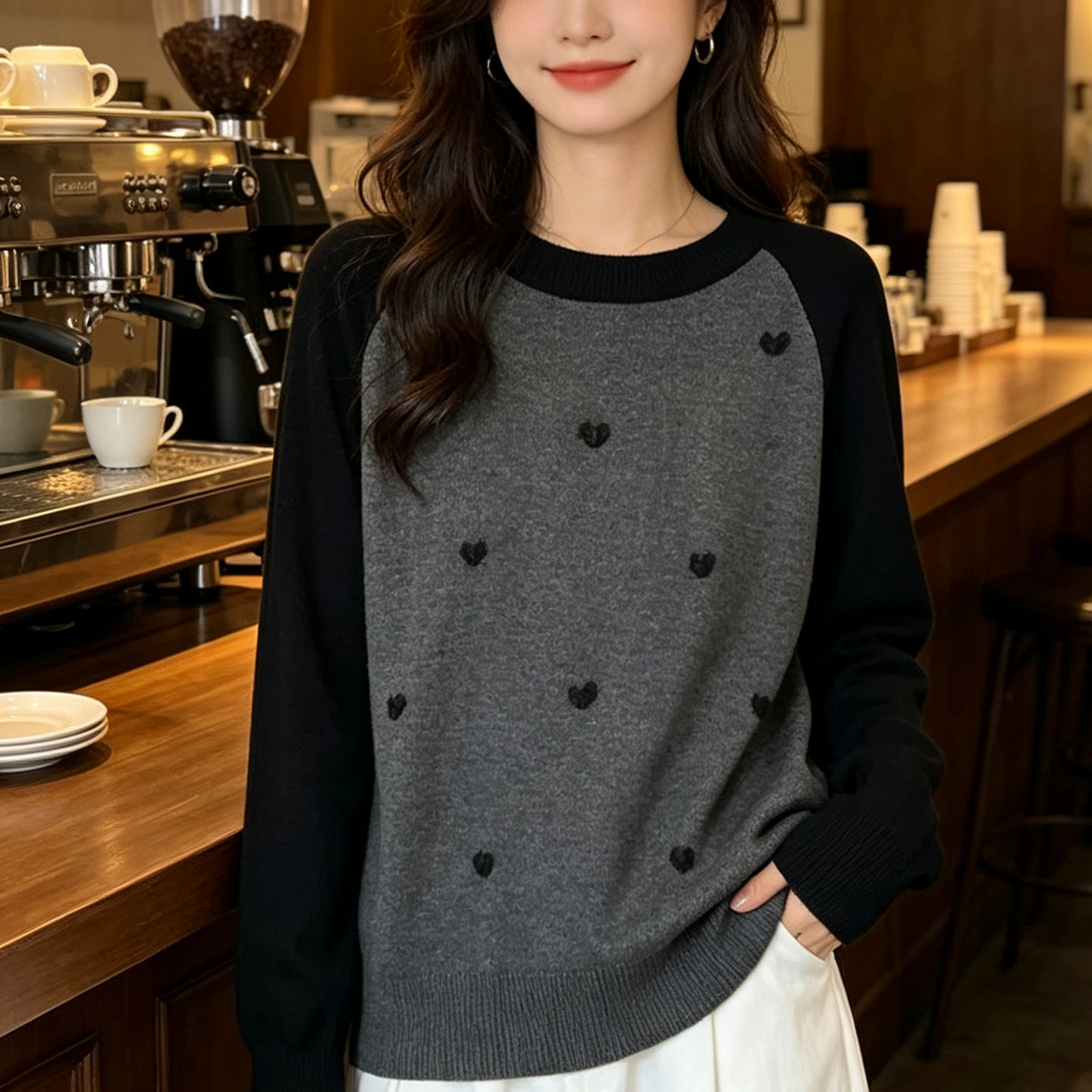 爱心针织衫宽松打底衫上衣毛衣女