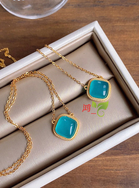 蓝色气质款项链纯银镶嵌菱形吊坠