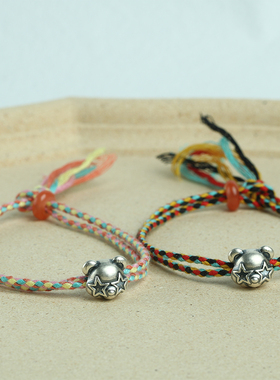 熊不星星眼小熊纯银手绳情侣闺蜜手链百搭ins网红少女粉嫩99足银