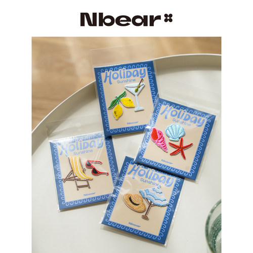 Nbear原创假日阳光刺绣布贴海滩度假元素装饰贴纸手工DIY补丁装饰