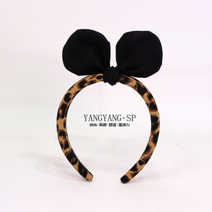韩国立体蝴蝶结发箍高级感豹纹高颅顶头箍米奇圆耳朵洗脸发卡头饰