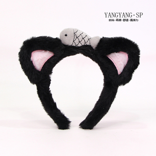 韩国猫耳朵发箍可爱甜美毛绒洗脸头箍猫咪小鱼发卡拍照表演头饰女