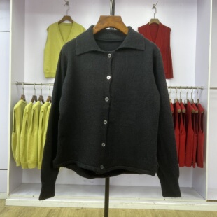 开衫 934 女装 新款 毛衣纯色显瘦复古POLO领休闲针织上衣 2025秋冬季