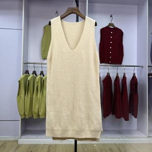 中长款 纯色无袖 气质法式 新款 毛衣坎肩女 针织背心裙2024秋冬季 694