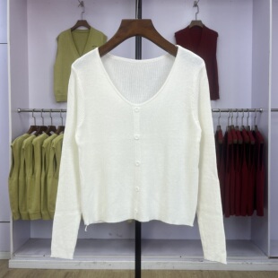 软糯V领显瘦针织长袖 551 简约条纹百搭休闲风开衫 新款 上衣 春夏季