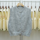 百搭纽扣开衫 352 圆领针织马甲女纯色显瘦韩版 坎肩背心毛衣外套