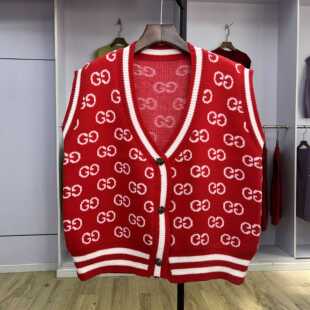 598针织开衫马甲秋冬季V领提花加厚对襟女士保暖背心毛衣马夹