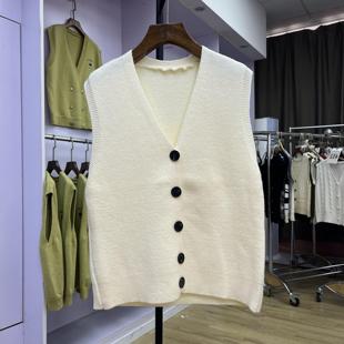 新款 V领宽松百搭休闲2024春季 外搭马夹 叠穿小众针织马甲女装 698
