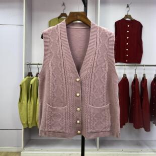 476 紫色复古背心毛衣休闲坎肩宽松外搭上衣 针织马甲女2024秋季