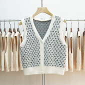 V领针织马甲女格子短款 653 2025秋冬新款 百搭坎肩背心毛衣外套