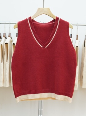 693  v领针织背心女春秋季叠穿坎肩简约马夹外搭毛衣马甲无袖上衣