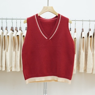 693 v领针织背心女春秋季叠穿坎肩简约马夹外搭毛衣马甲无袖上衣