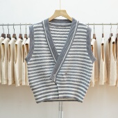 751复古学院风条纹针织马甲背心秋季 外穿坎肩毛衣外套女叠穿开衫