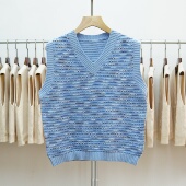 692 2025秋冬新款 V领针织马甲女条纹撞色百搭坎肩背心毛衣外套