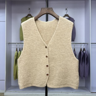 简约无袖 375 新款 针织马甲女春季 毛线坎肩叠穿背心马夹女 V领开衫