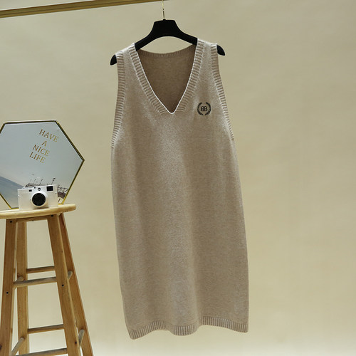 针织马甲长款秋季毛衣裙无袖坎肩