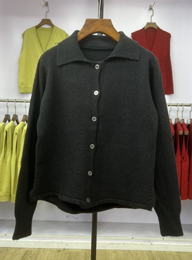 974 2024秋冬季新款女装开衫毛衣日单显瘦复古POLO领休闲舒适上衣