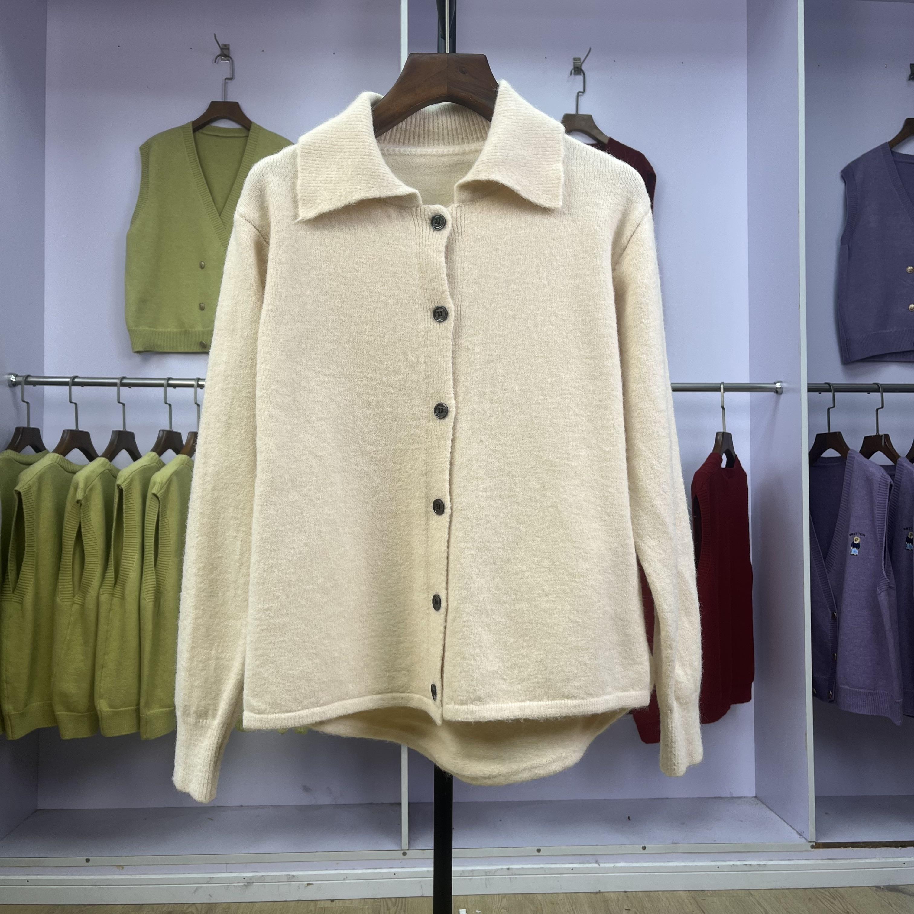 935 Polo领舒适针织衫外套减龄百搭中古款纯色女2024秋冬新款上衣