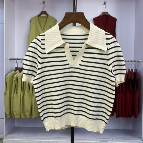 条纹短袖针织上衣女2025