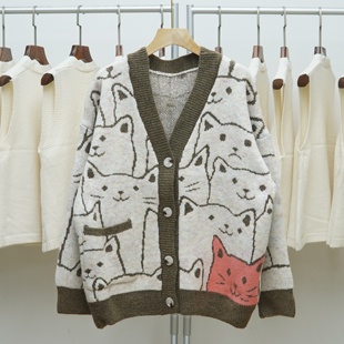 【801-900】加厚针织开衫毛衣女2025新款韩版大码宽松慵懒风外套