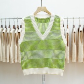 V领针织马甲女条纹短款 674 2025秋冬新款 百搭坎肩背心毛衣外套
