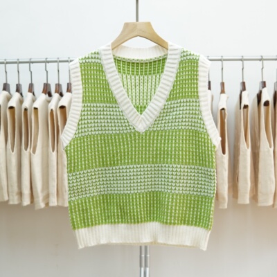 针织马甲女条纹短款百搭