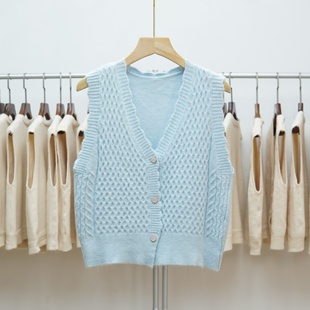 上衣 纯色针织马甲背心女士叠穿坎肩毛衣开衫 771 2025秋冬V领短款