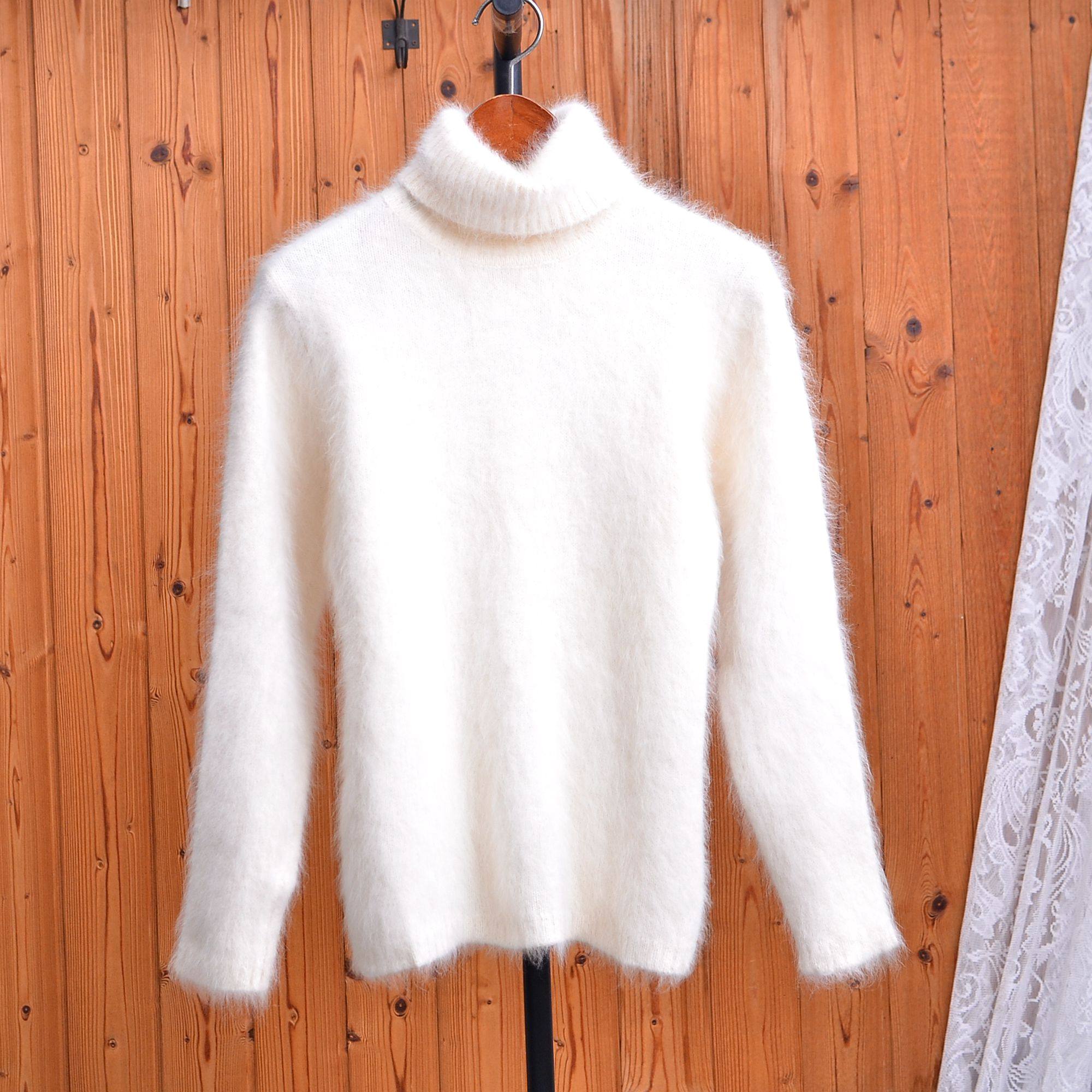 白色高领安哥拉兔毛针织衫女修身显瘦软糯亲肤长袖内搭打底毛衣