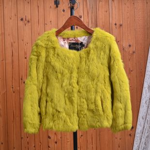 复古名媛兔毛兔绒皮草短外套女圆领气质百搭毛绒开衫上衣