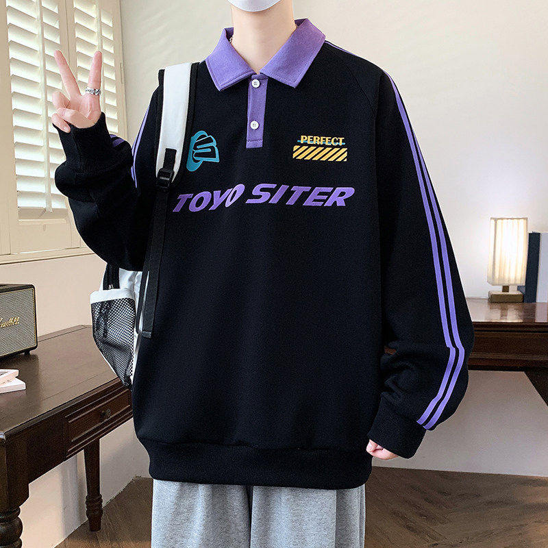 美式复古POLO领卫衣男士春秋款青少年帅气学院风春季潮牌翻领上衣,男装,卫衣,淘宝优惠券,粉丝福利购,淘宝优惠卷