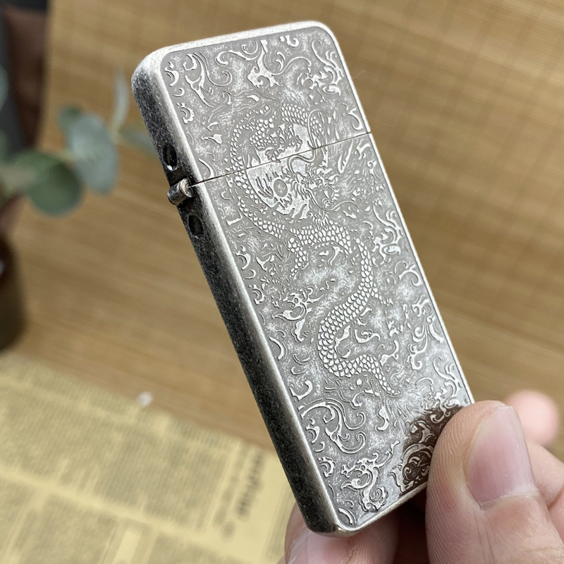 佐罗薄款古银祥云龙煤油打火机