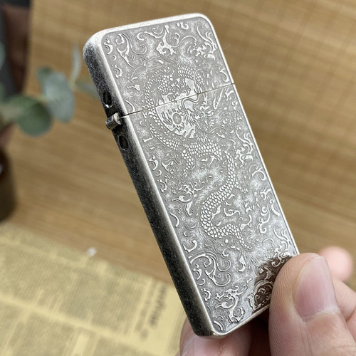 佐罗薄款古银祥云龙煤油打火机