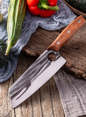 切菜切肉水果指环小菜刀家用切片刀切付厨刀锻打钢木柄刀具锋利