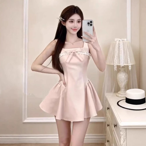 小个子气质甜美蝴蝶结吊带连衣裙2026夏季新款减龄小众A字短裙女