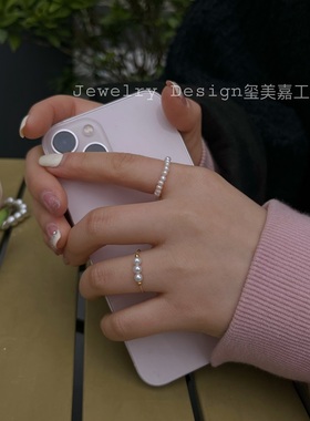 强光淡水珍珠戒指小珠超细极简高级感素圈叠戴通勤气质百搭不掉色