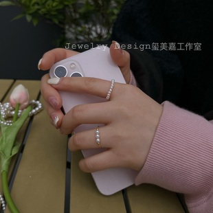 强光淡水珍珠戒指小珠超细极简高级感素圈叠戴通勤气质百搭不掉色