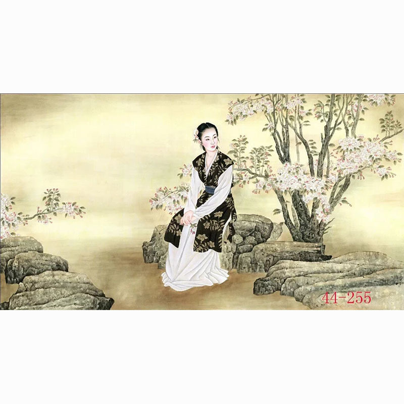 中式国画人物画绢布字画酒店餐饮火锅墙壁画墙面贴画挂画美女赏花