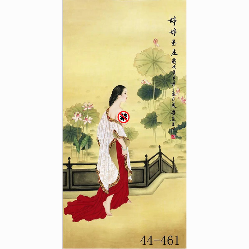 中国画人物画宣纸字画客厅餐厅沙发背景墙装饰画挂画美女婷婷玉立