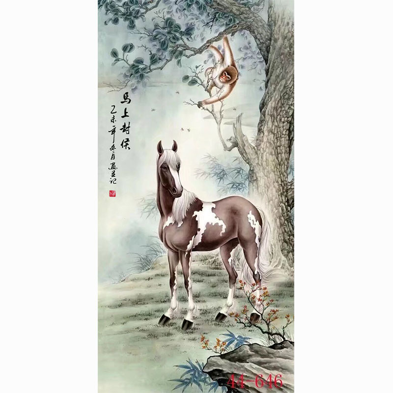 国画宣纸字画动物走兽画客厅餐厅沙发背景墙墙面贴画挂画马上封候图片