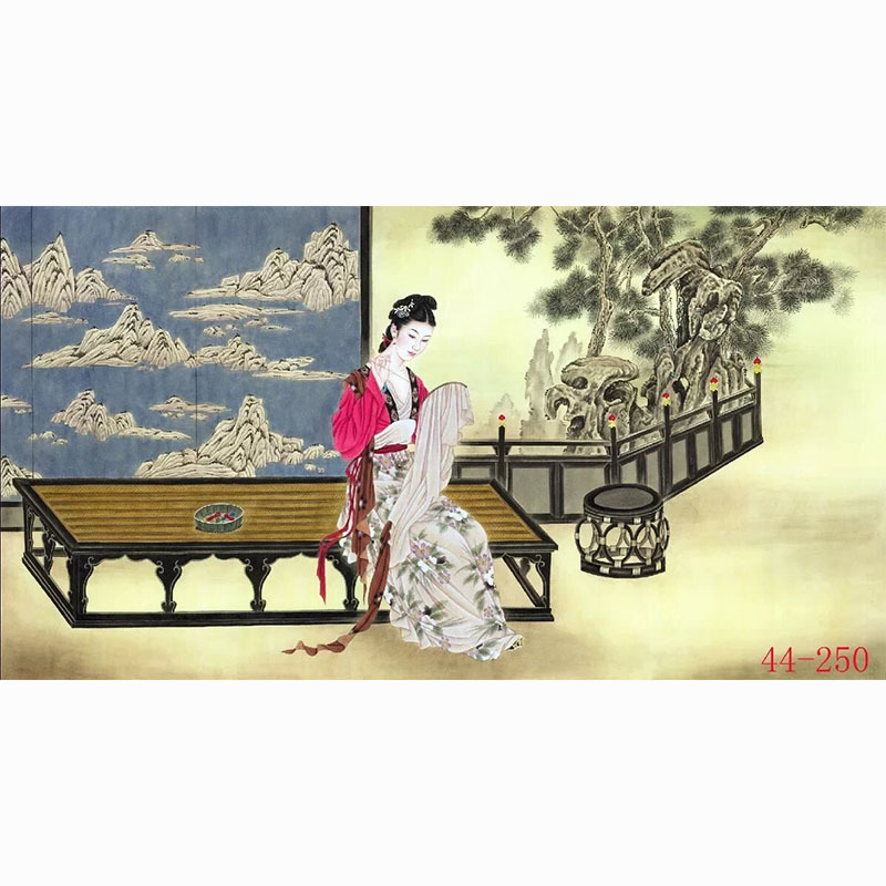 国画人物画绢布字画客厅餐厅沙发背景墙墙面贴画挂画美女闺房刺绣图片