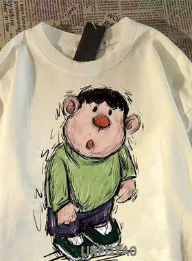 宽松学生短袖半袖t恤港风insT恤男韩版潮流新款夏季上衣五分袖男