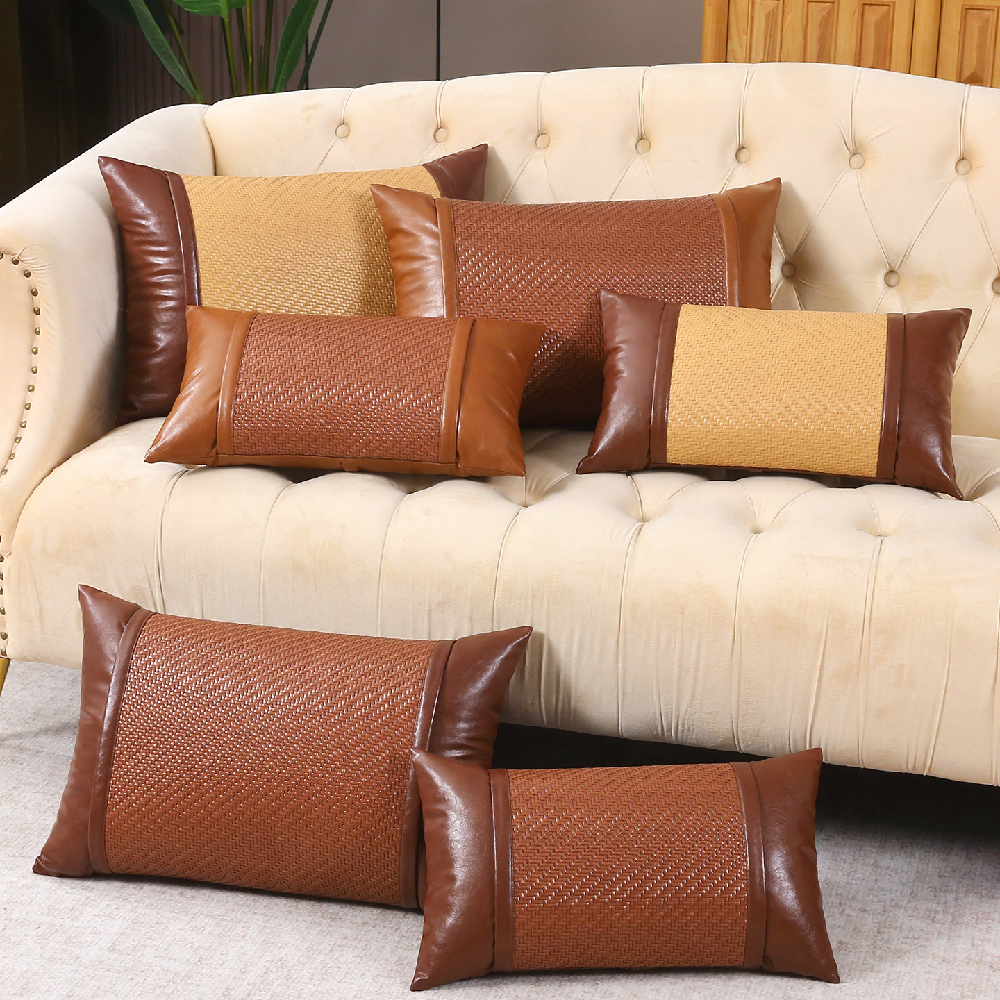 夏季沙发抱枕客厅办公室腰靠垫枕头长方形夏凉枕套靠枕轻奢高级感