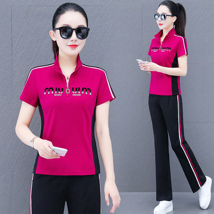 短袖休闲运动套装女夏季新款显瘦时尚运动服直筒裤减龄两件套薄款