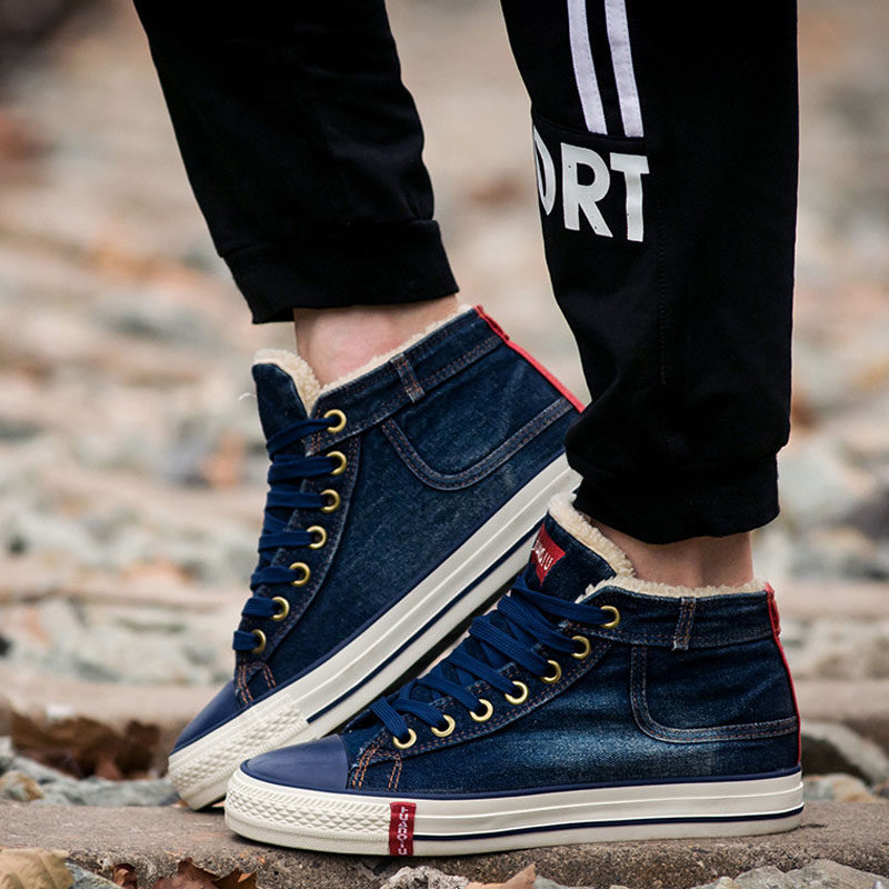 环球秋冬高帮加绒保暖帆布鞋 牛仔休闲韩版潮鞋平底男鞋 情侣板鞋在类目 流行男鞋, 帆布鞋中 - 来自Buy2taobao.com提供专业的淘宝代购服务